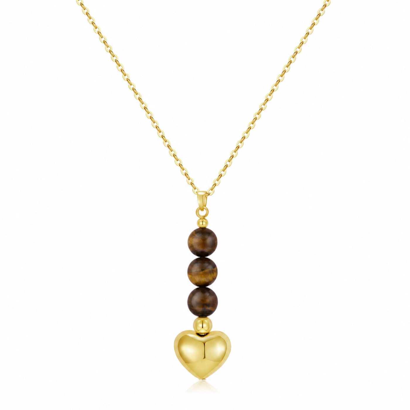YUJIE Puffy Heart Pendant Necklace, Brown Bead Drop, color