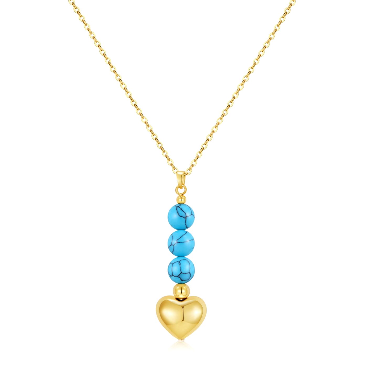 YUJIE Puffy Heart Pendant Necklace, Turquoise Bead Drop, color