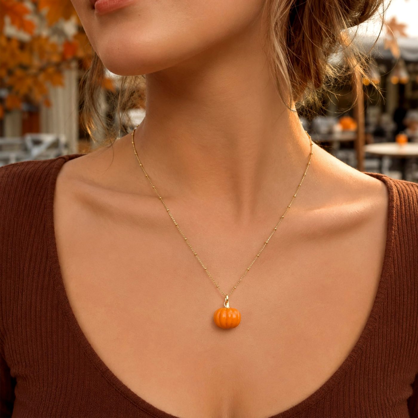 YUJIE Pumpkin Pendant Necklace, second view