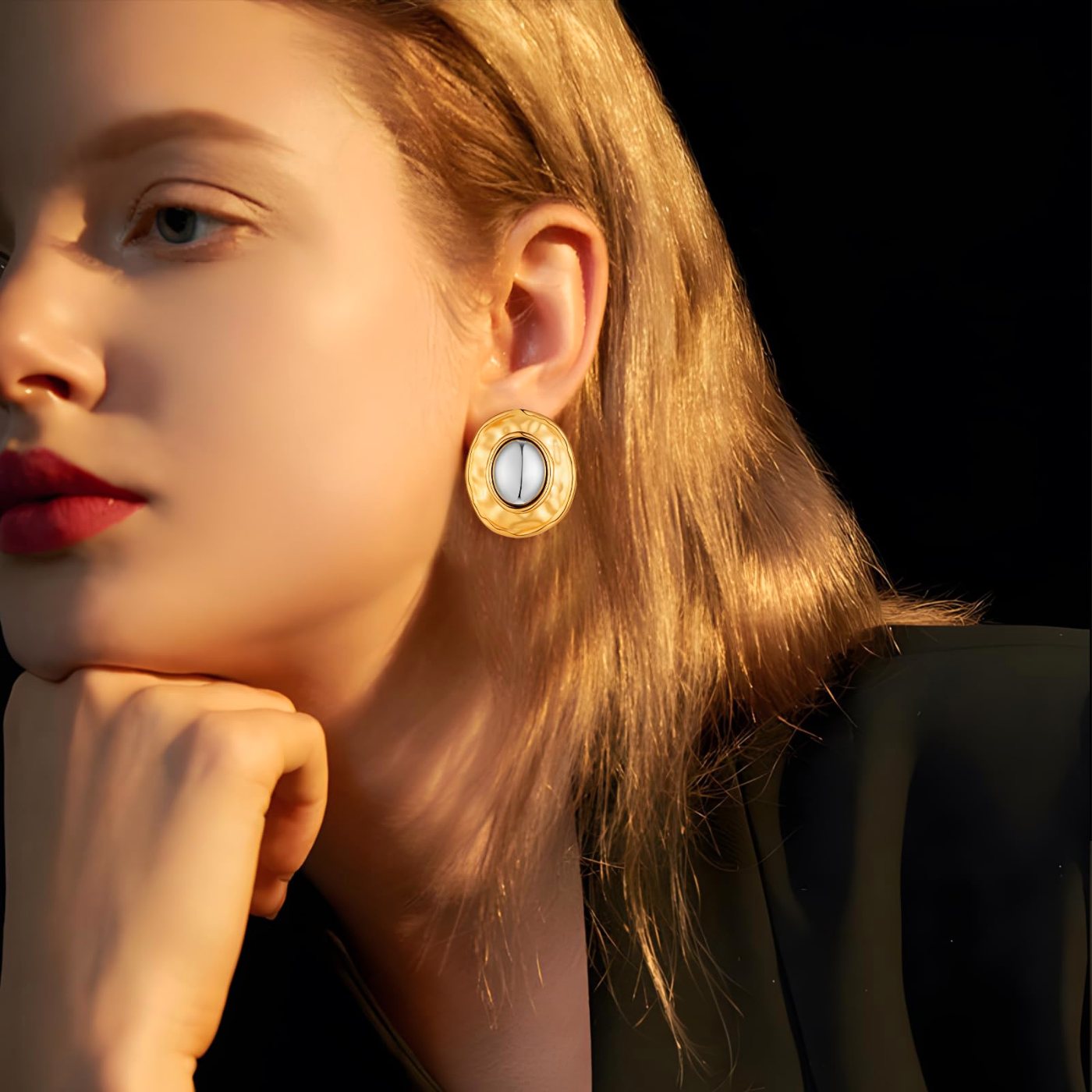 YUJIE Round Stud Earrings, view 5