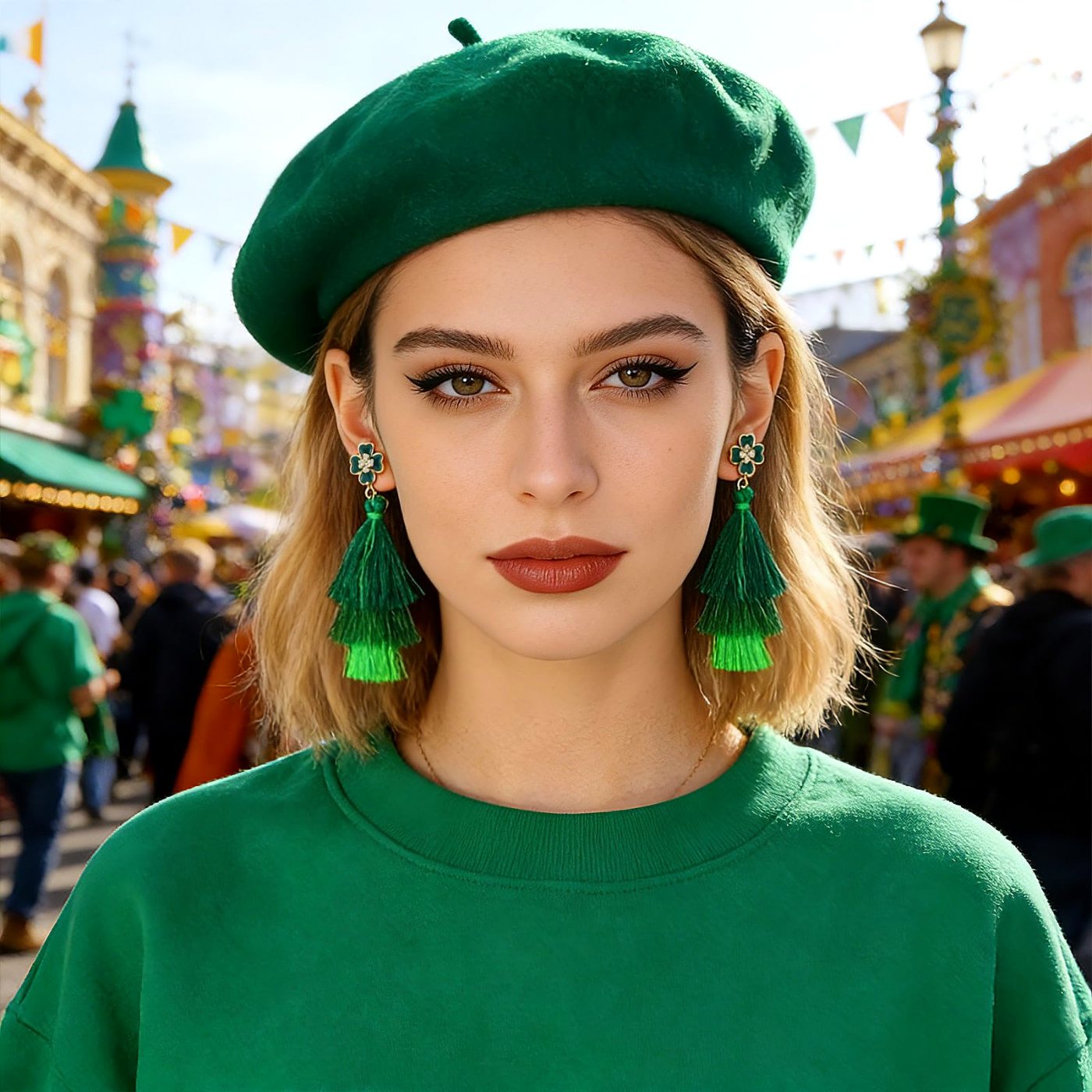 YUJIE Shamrock Tassel Earrings, second view