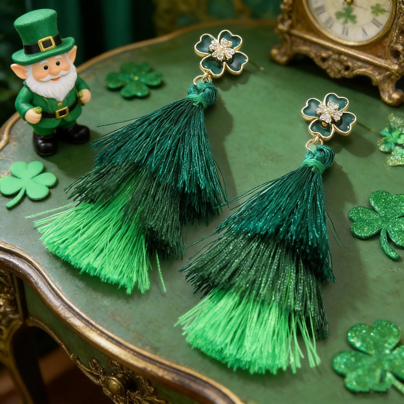 YUJIE Shamrock Tassel Earrings, view 5