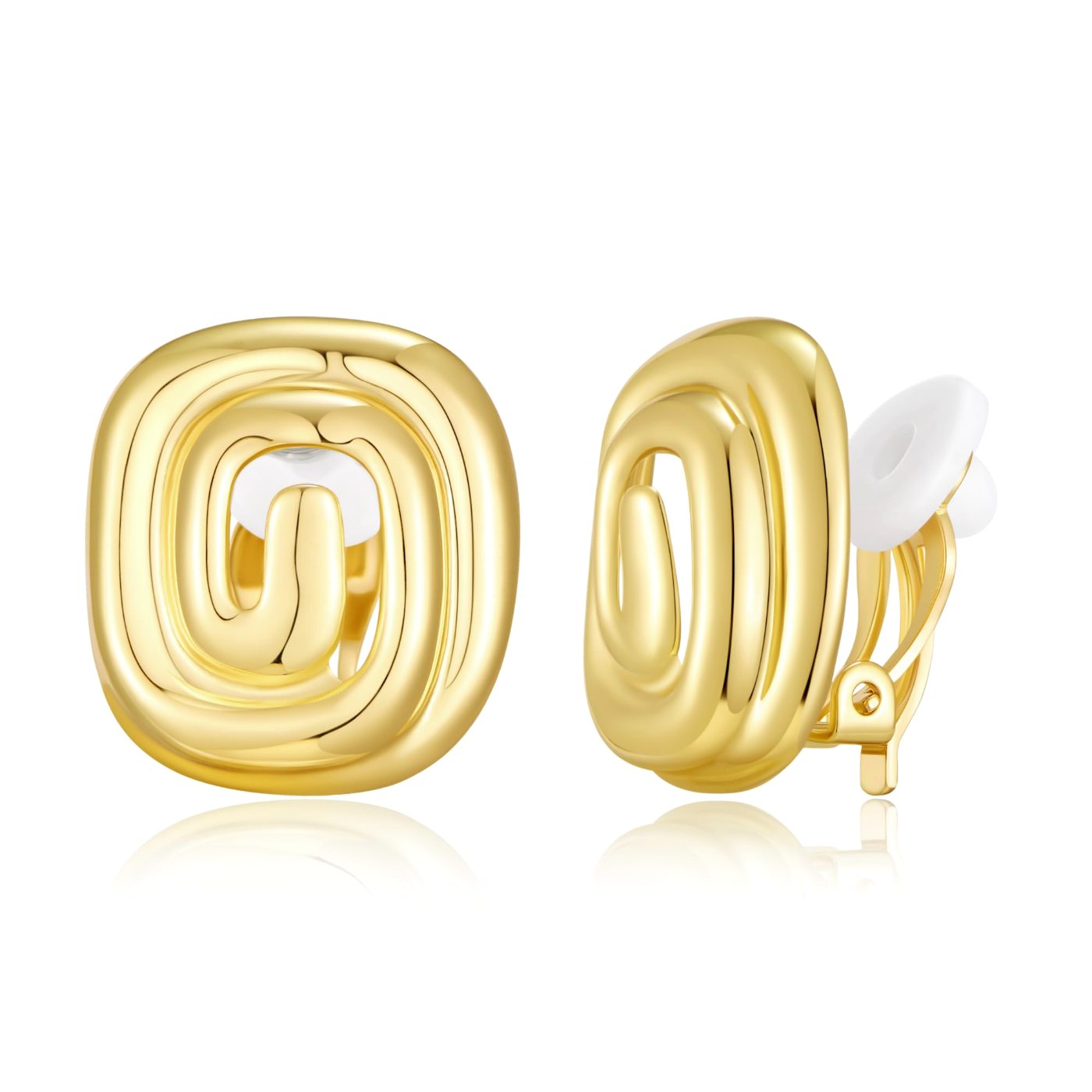 YUJIE Spiral Square Clip-On Earrings, gold tone