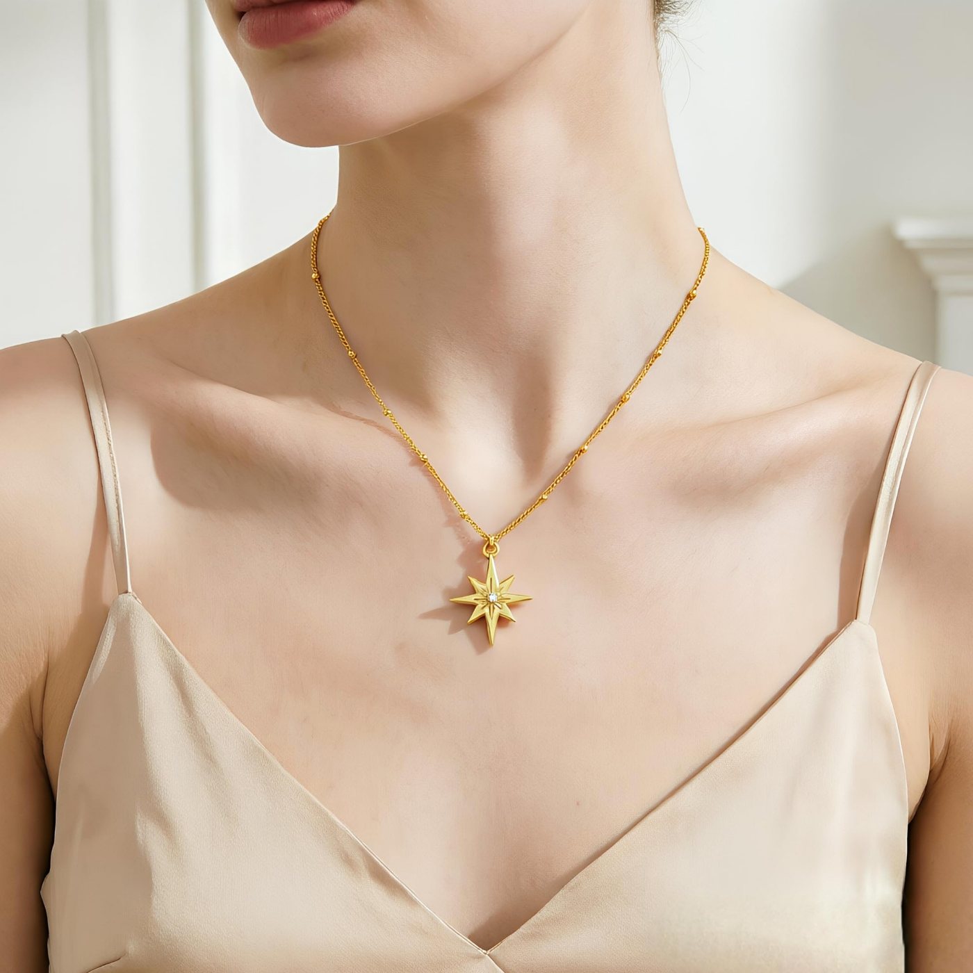 YUJIE Star Pendant Necklace, Sunburst Star, second view