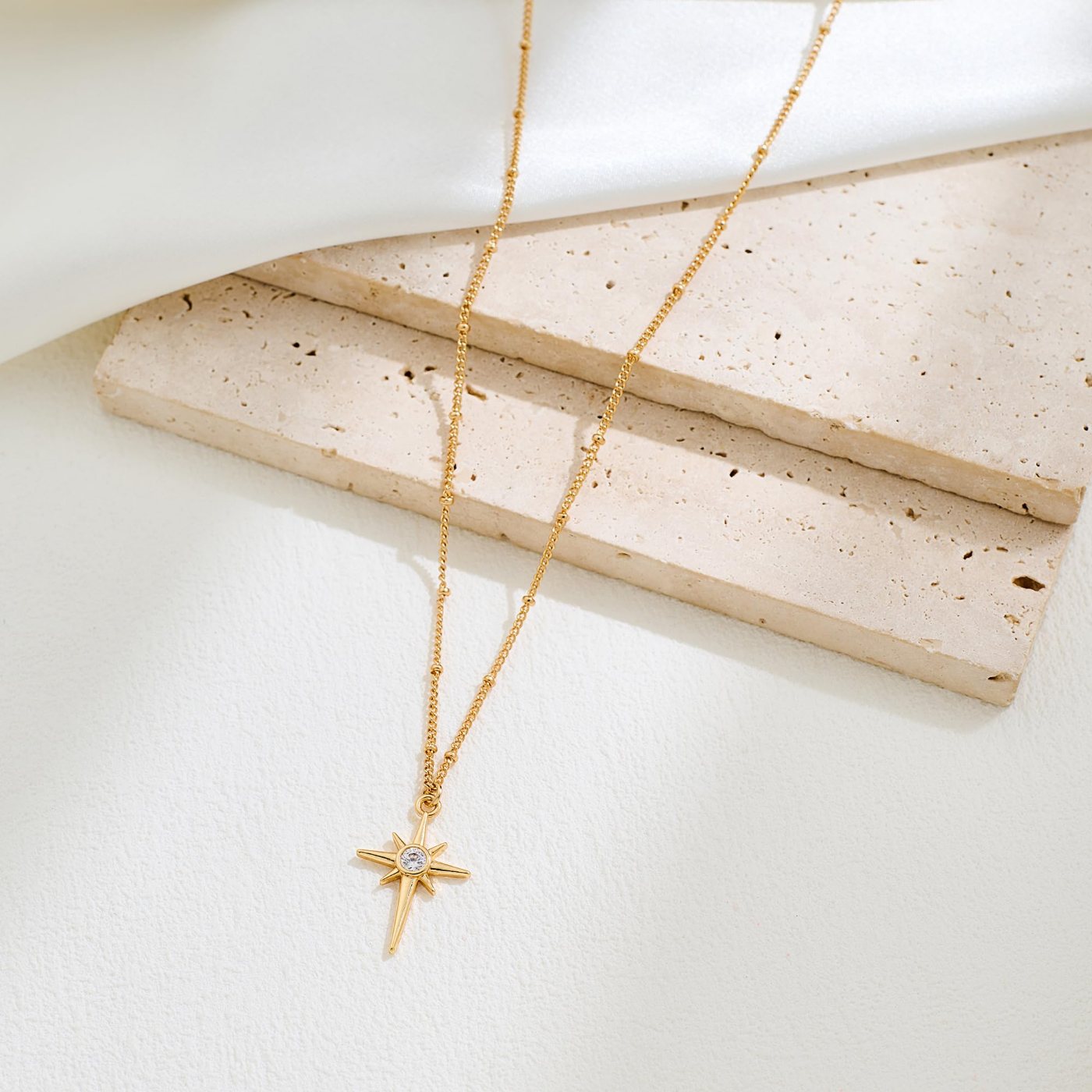 YUJIE Star Pendant Necklace, Four Point Star, second view