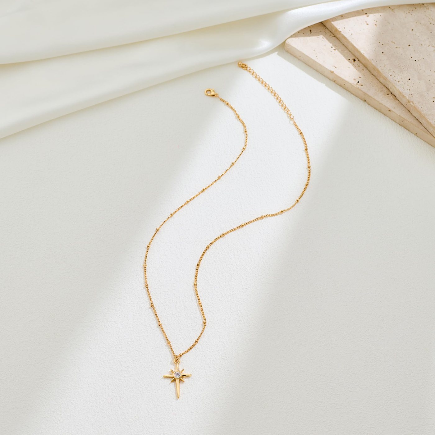 YUJIE Star Pendant Necklace, Four Point Star, view 3