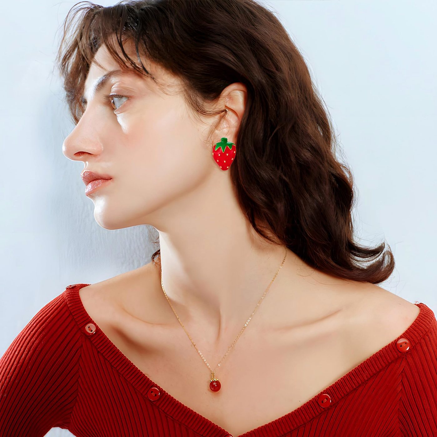 YUJIE Strawberry Clip-On Earrings, second view