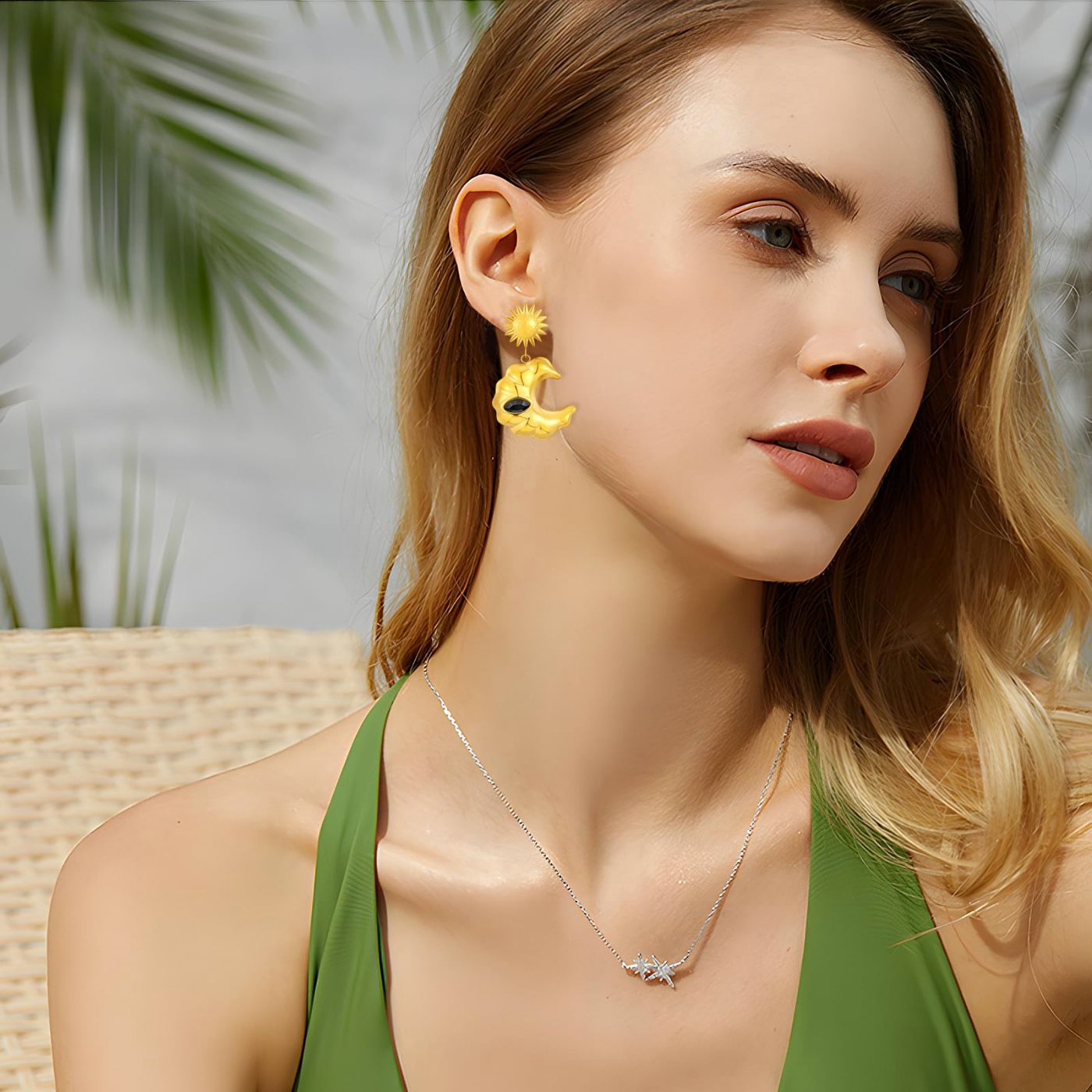 YUJIE Sun Moon Drop Earrings, view 5