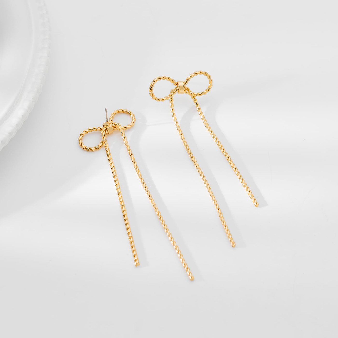 YUJIE Tassel Bow Drop Earrings, view 4