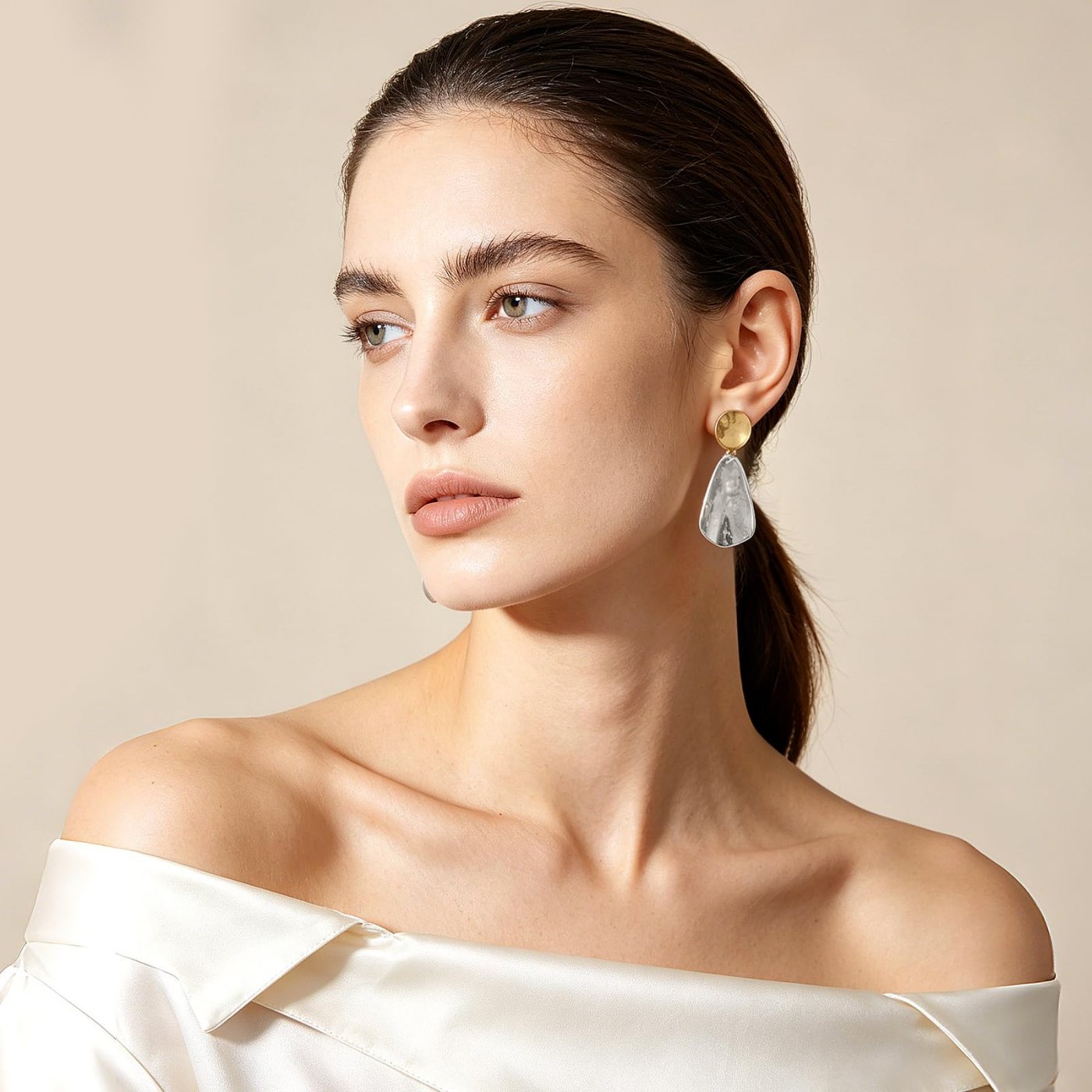 YUJIE two-tone gold and silver hammered earrings