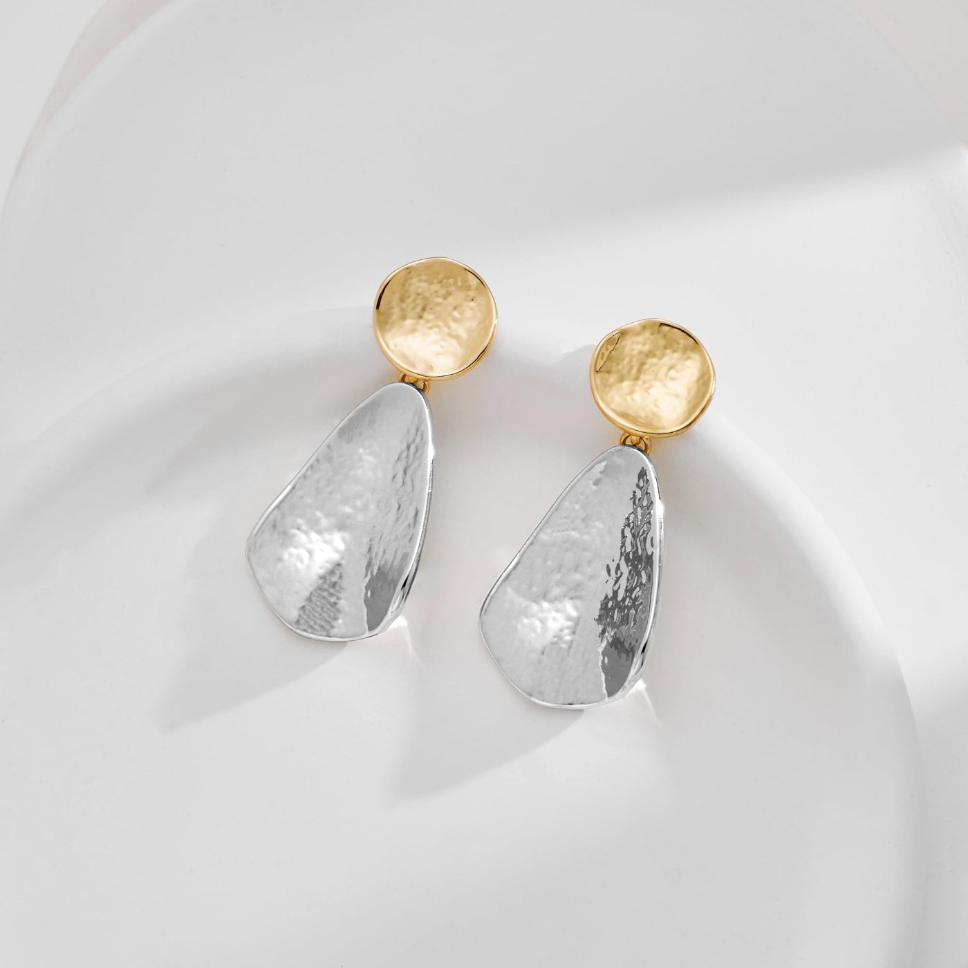 YUJIE Teardrop Drop Earrings, Gold Top Silver, view 5