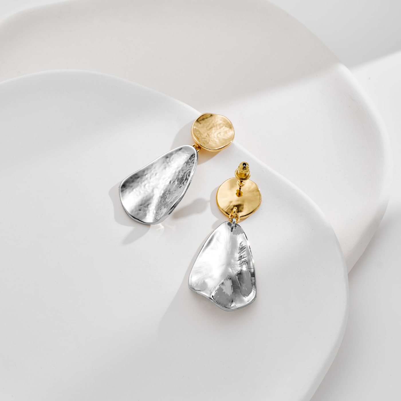 YUJIE Teardrop Drop Earrings, Gold Top Silver, view 6