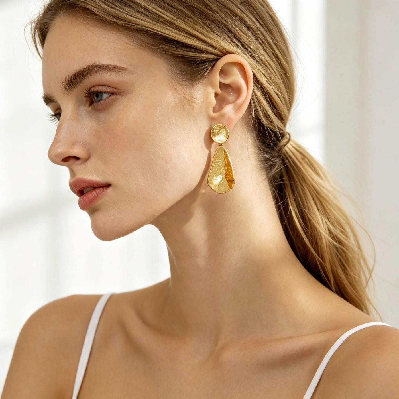 YUJIE Teardrop Drop Earrings, Hammered Gold, view 4