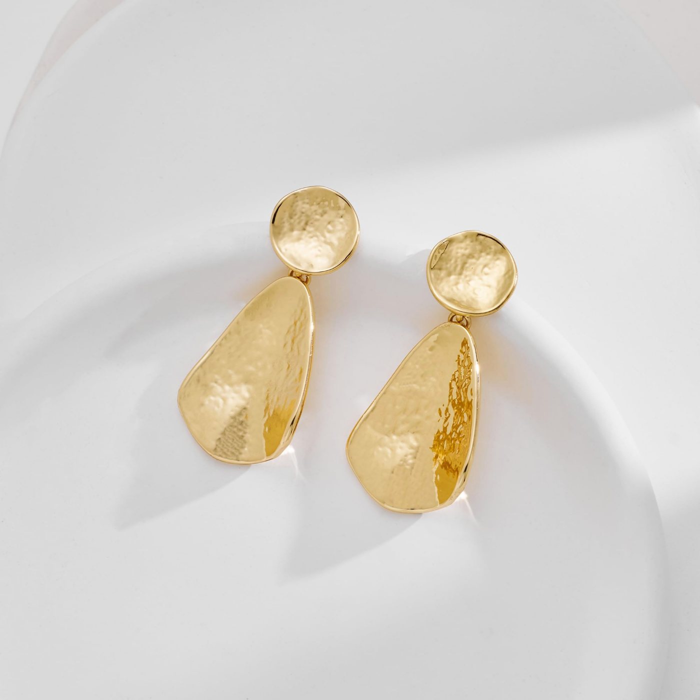 YUJIE Teardrop Drop Earrings, Hammered Gold, view 5