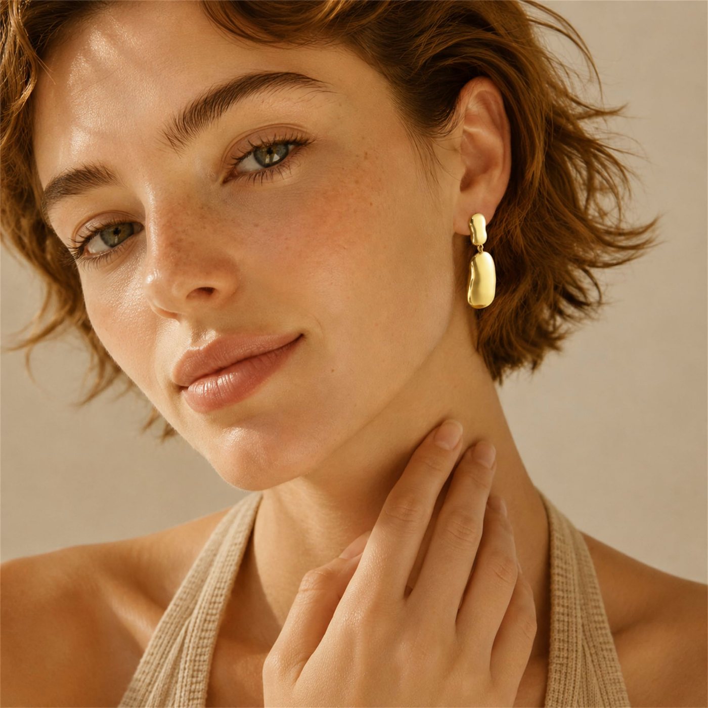 YUJIE Teardrop Drop Earrings, Smooth Pebble, second view