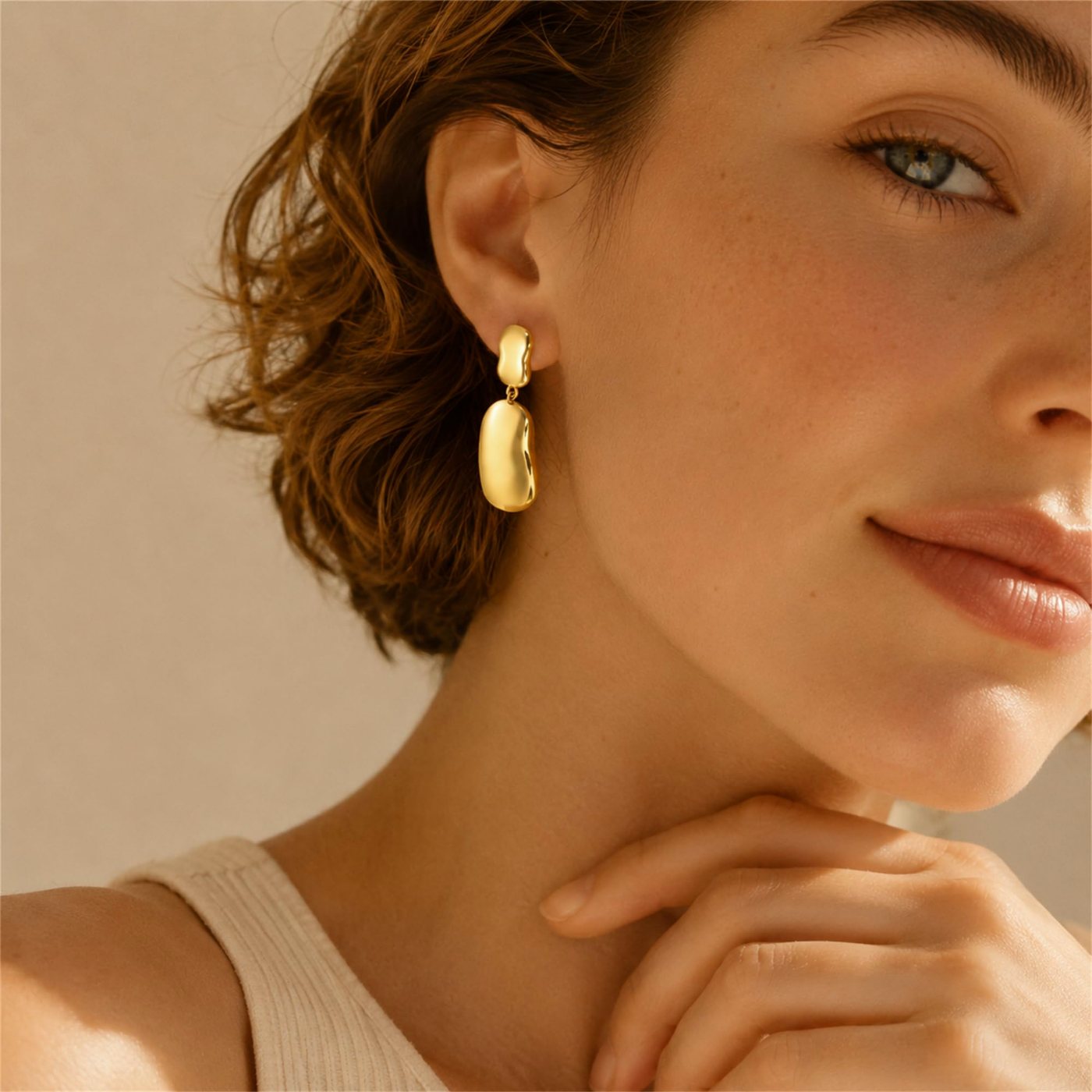 YUJIE Teardrop Drop Earrings, Smooth Pebble, view 3