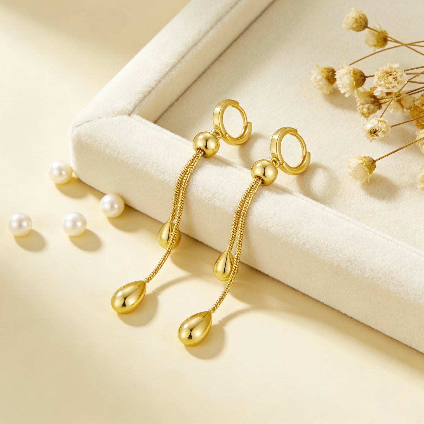 YUJIE Teardrop Drop Earrings, Dangling Chain, view 5