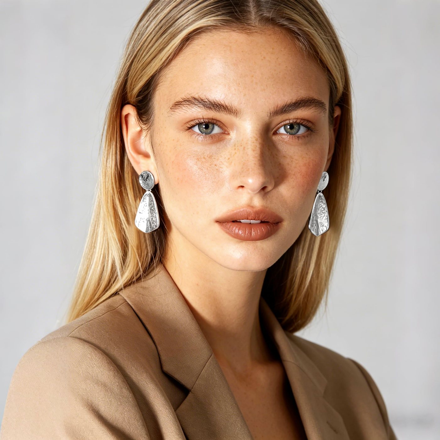 YUJIE Teardrop Drop Earrings, Hammered Silver, view 3