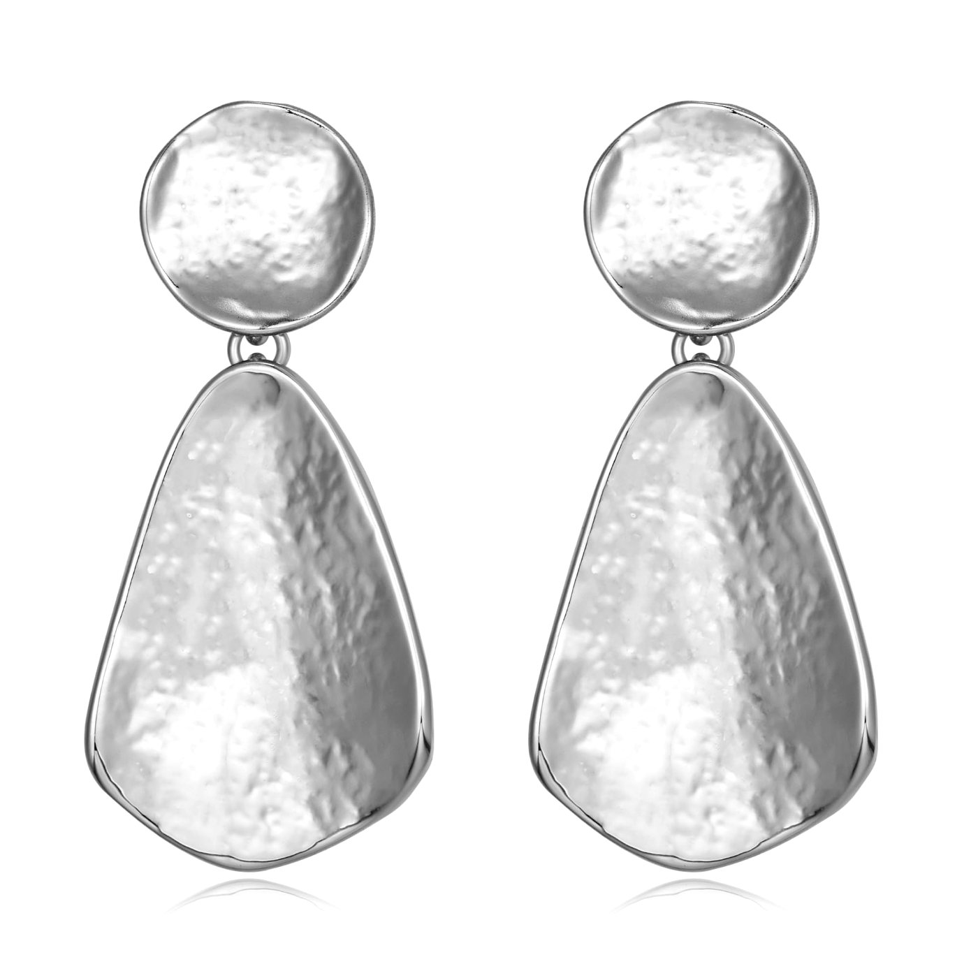 YUJIE Teardrop Drop Earrings, Hammered Silver, silver tone