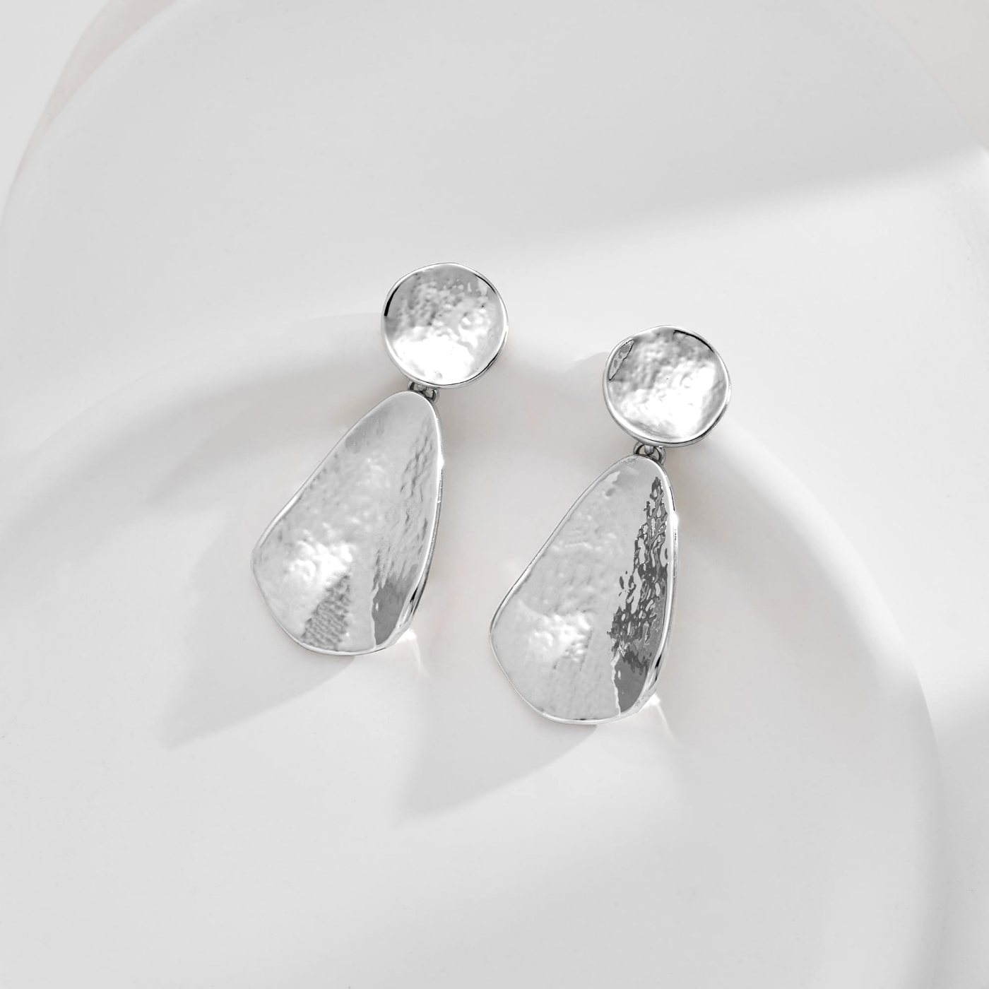 YUJIE Teardrop Drop Earrings, Hammered Silver, view 5