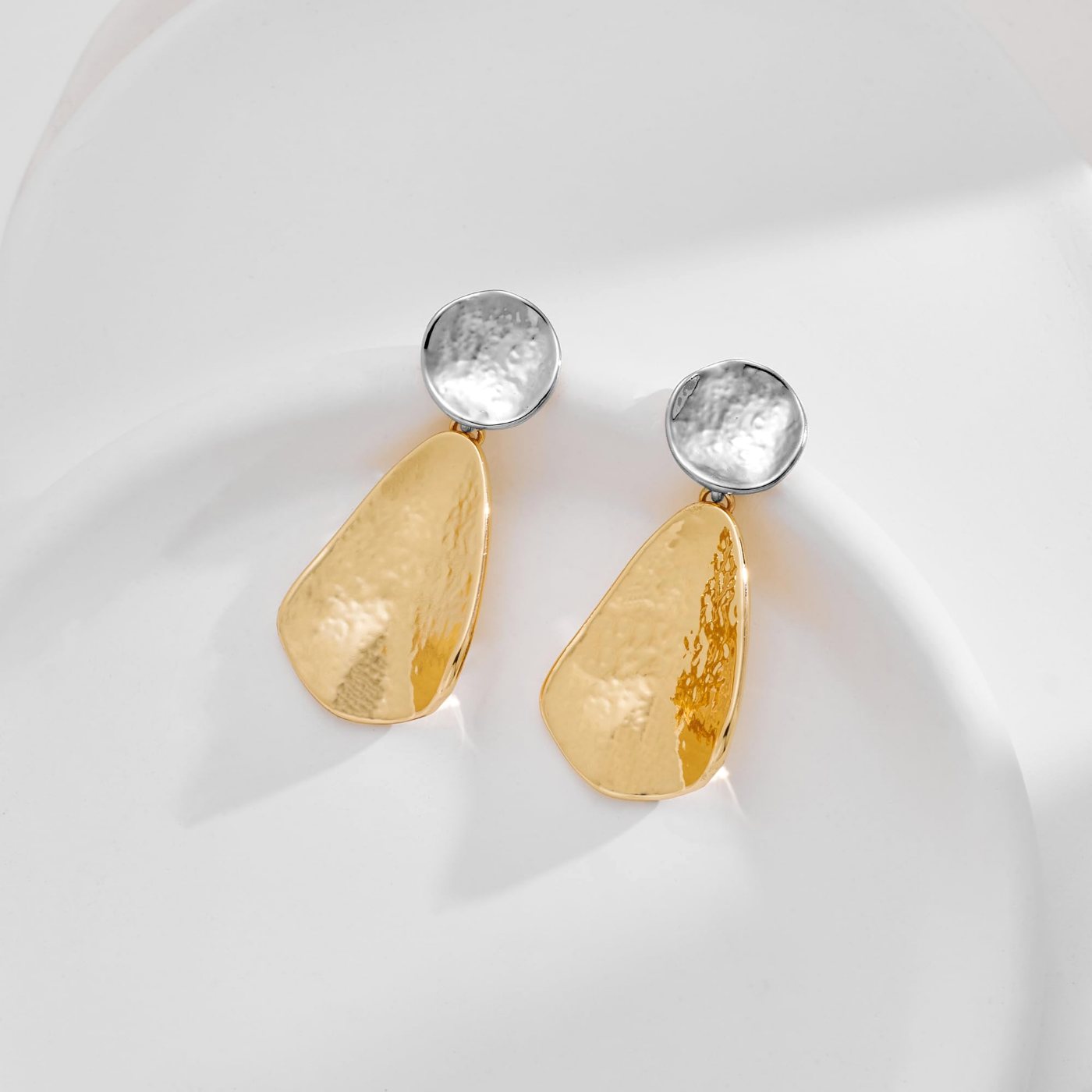 YUJIE Teardrop Drop Earrings, Two Tone Hammered, view 5