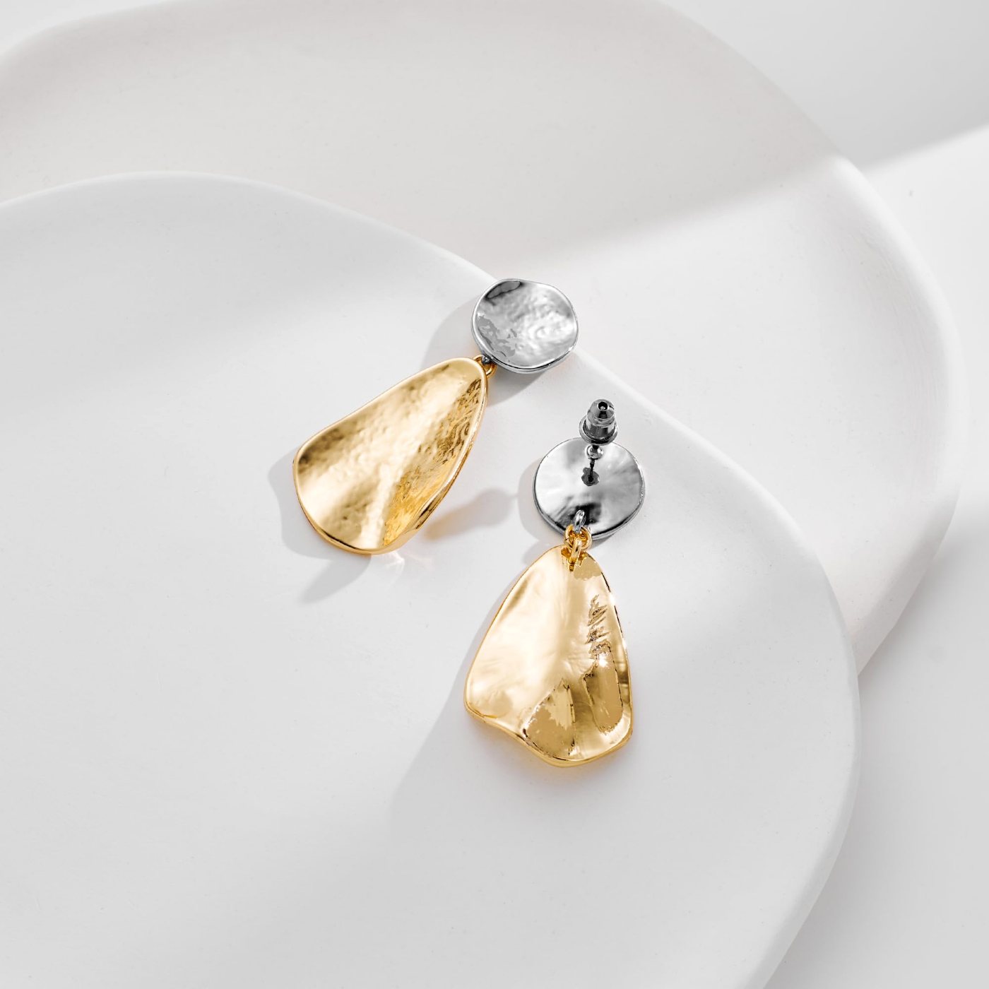 YUJIE Teardrop Drop Earrings, Two Tone Hammered, view 6
