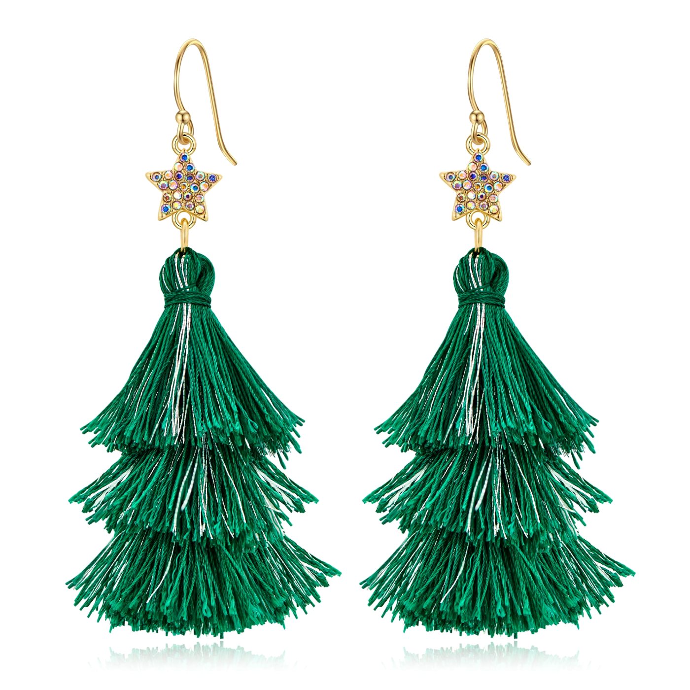 YUJIE Tiered Tassel Drop Earrings, Green Tassel, color