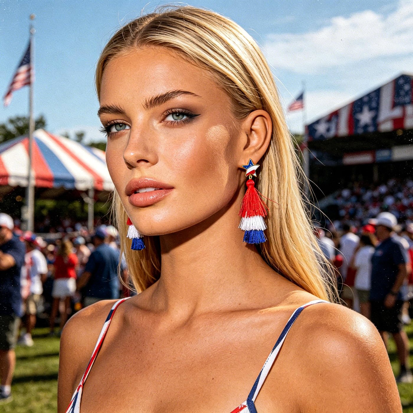 YUJIE Tiered Tassel Drop Earrings, Red White Blue, view 3