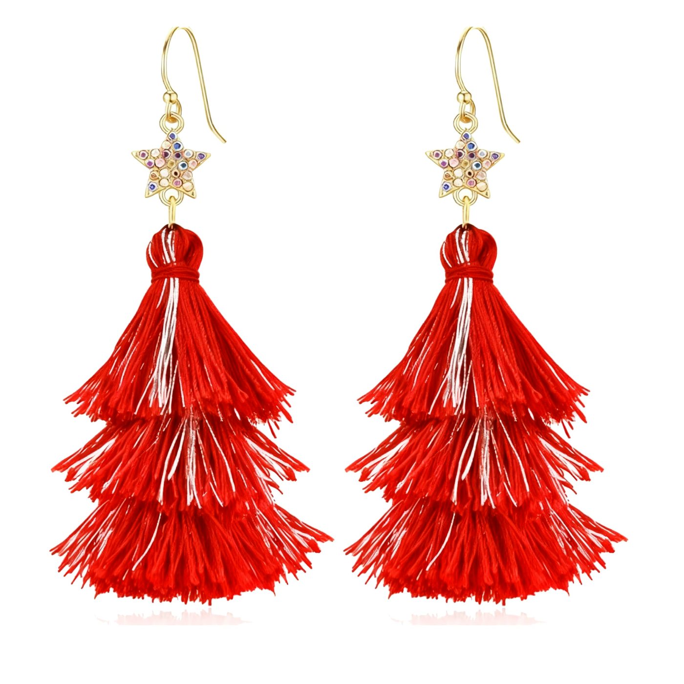 YUJIE Tiered Tassel Drop Earrings, Red Tassel, color