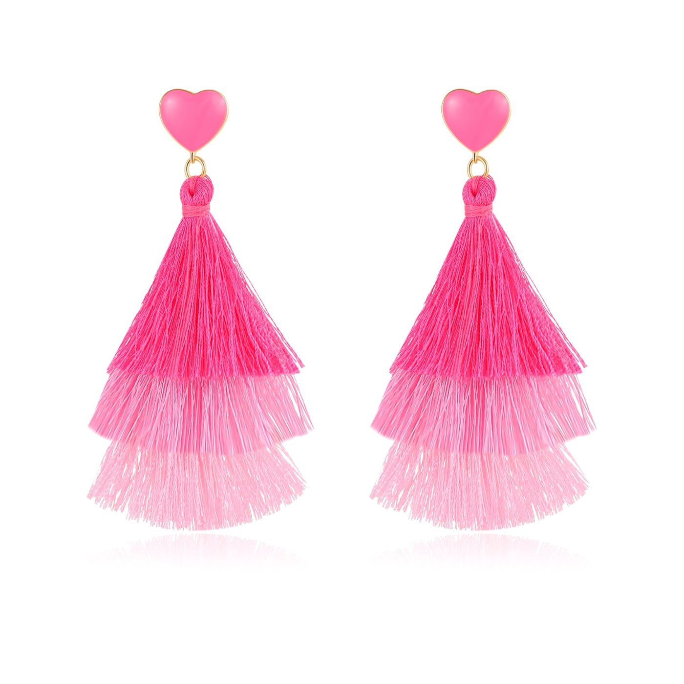 YUJIE Tiered Tassel Drop Earrings, Pink Heart, color