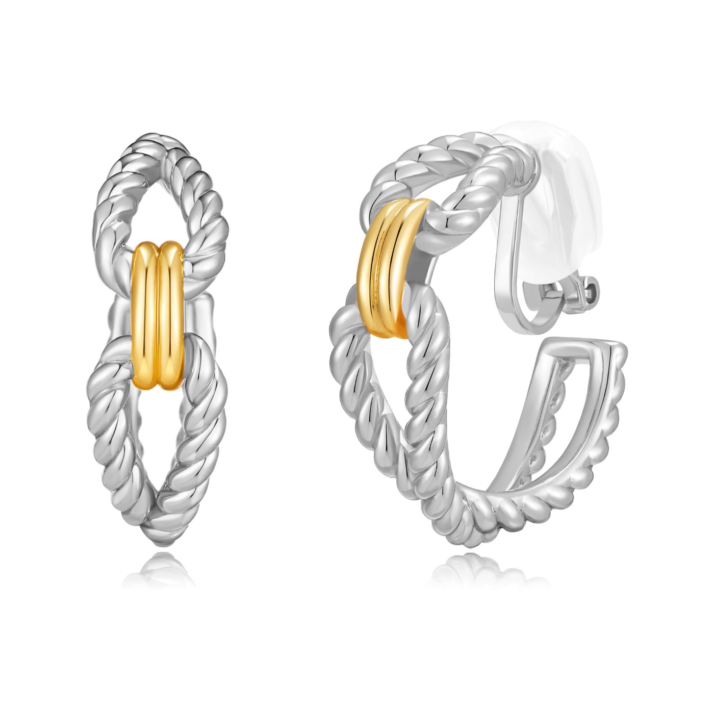 YUJIE Twisted Rope Clip-On Earrings, Two Tone, gold and silver