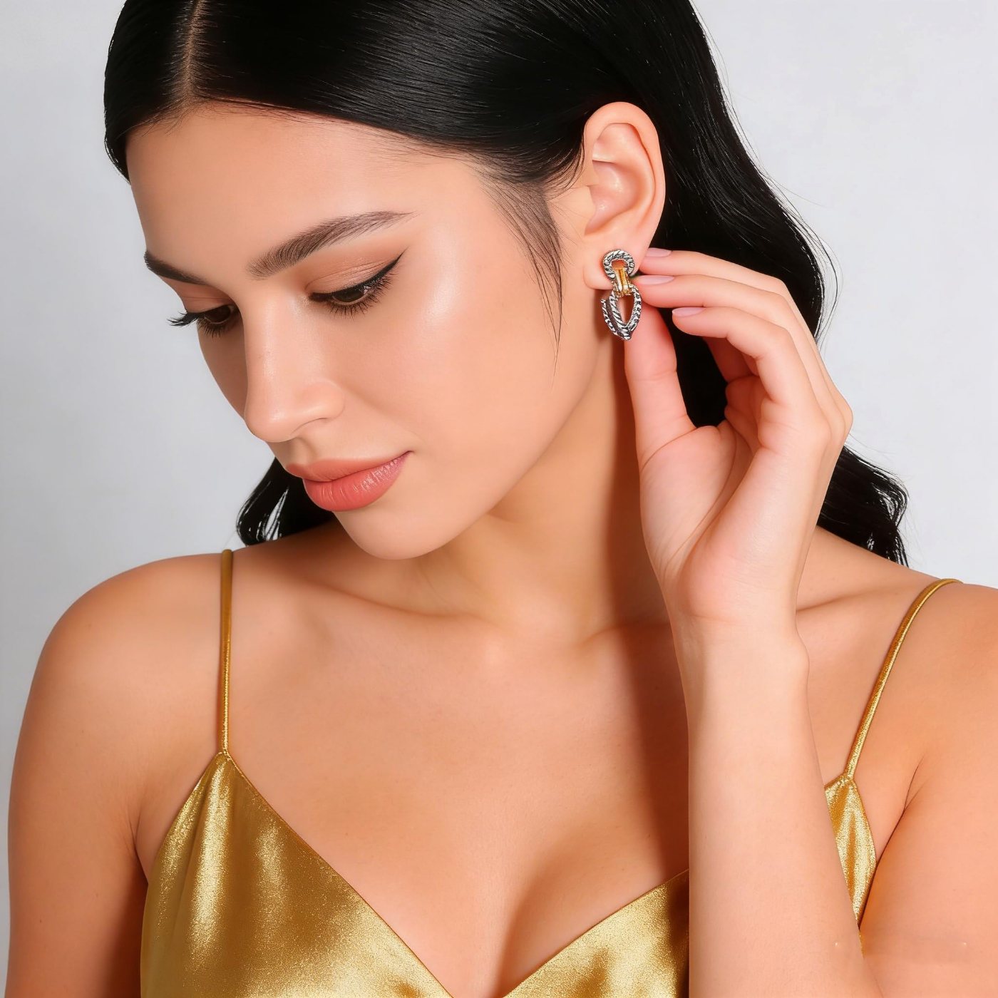YUJIE Twisted Rope Clip-On Earrings, Two Tone, view 3
