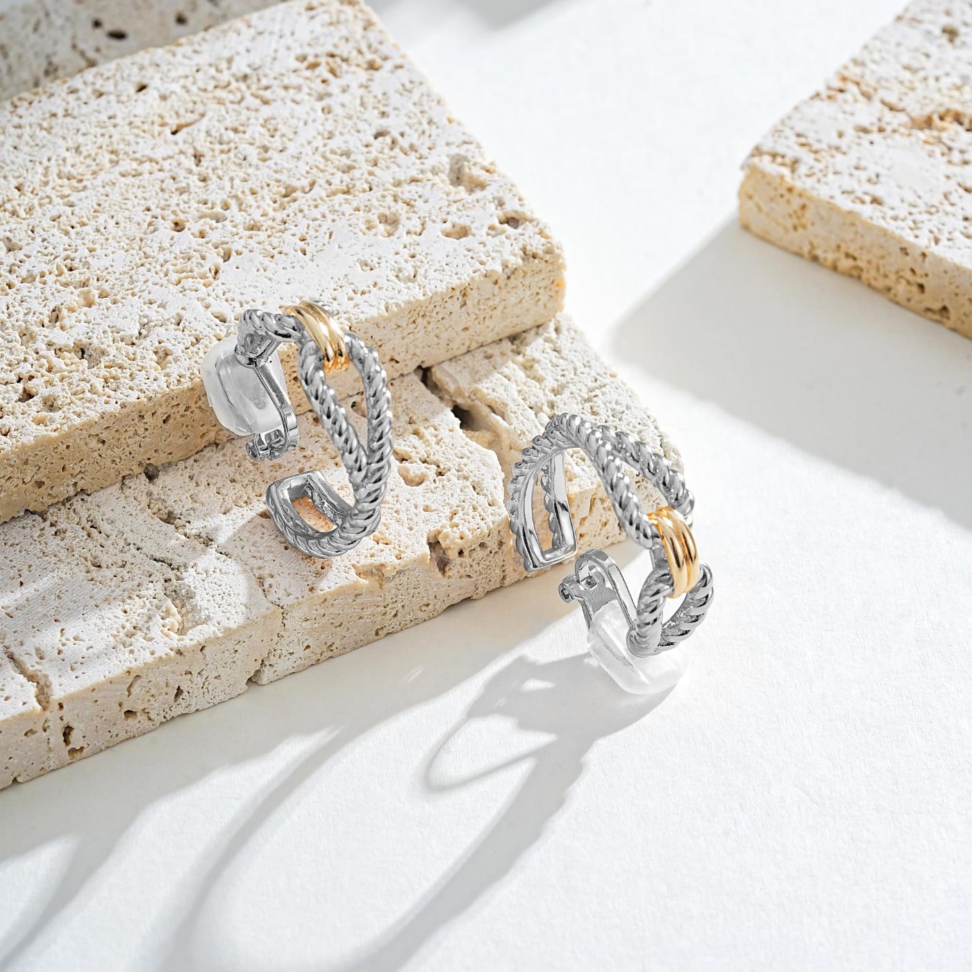 YUJIE Twisted Rope Clip-On Earrings, Two Tone, view 5