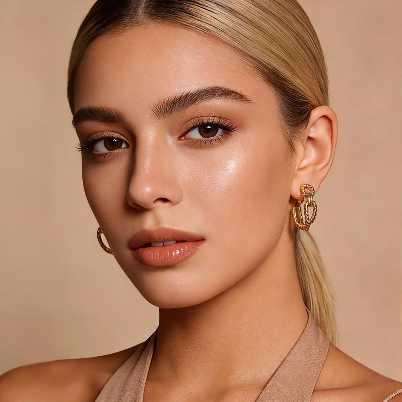 YUJIE Twisted Rope Clip-On Earrings, Gold Tone, second view