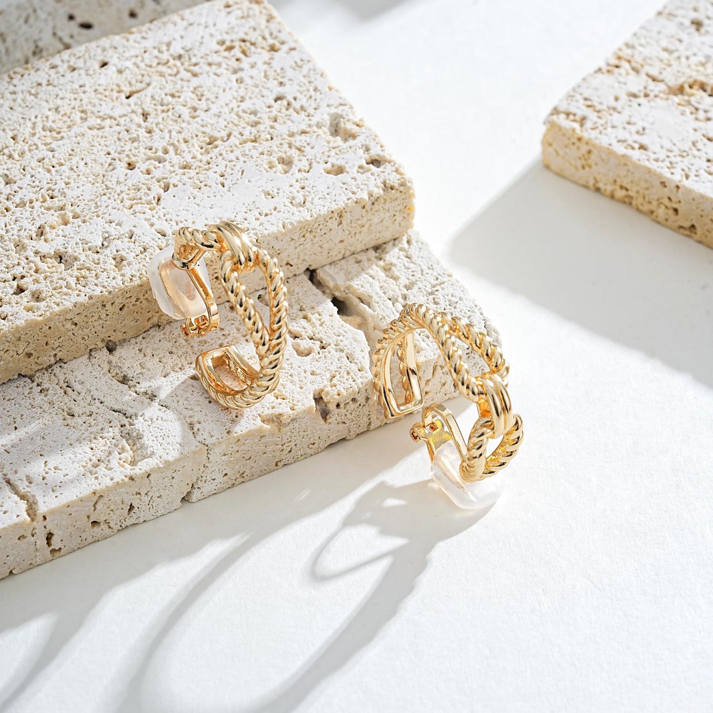 YUJIE Twisted Rope Clip-On Earrings, Gold Tone, view 5