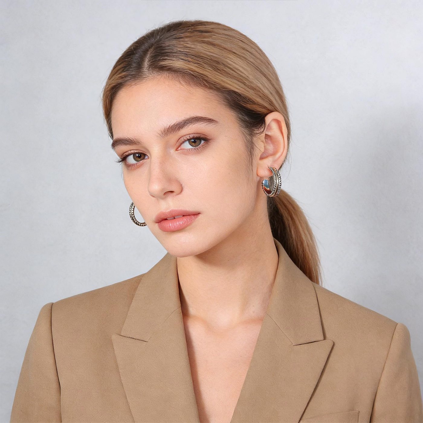 YUJIE Twisted Rope Hoops, Two Tone, view 3