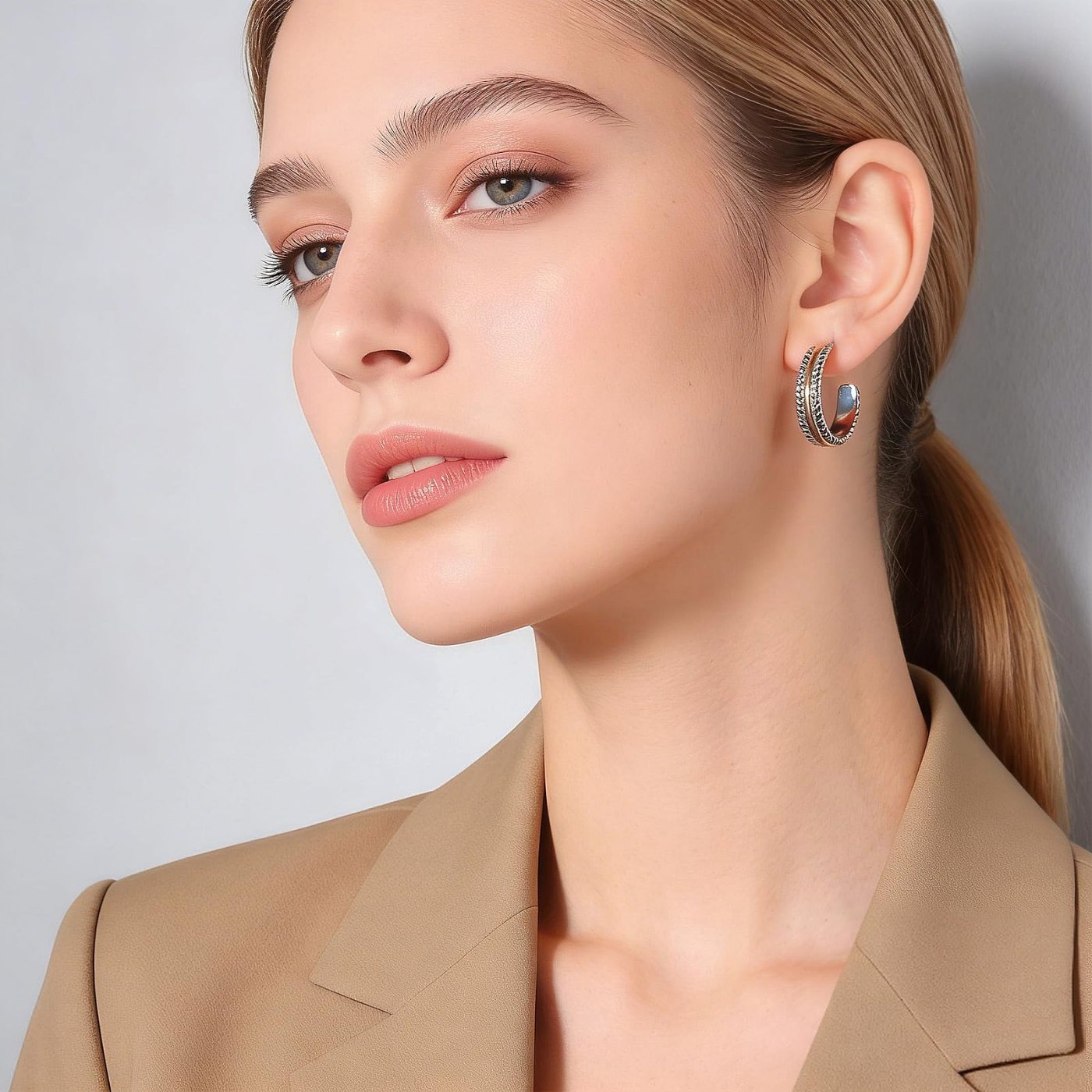 YUJIE Twisted Rope Hoops, Two Tone, view 4