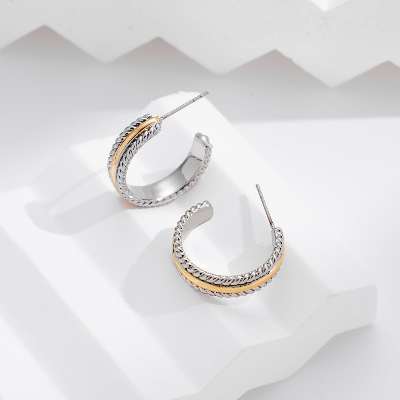 YUJIE Twisted Rope Hoops, Two Tone, view 5