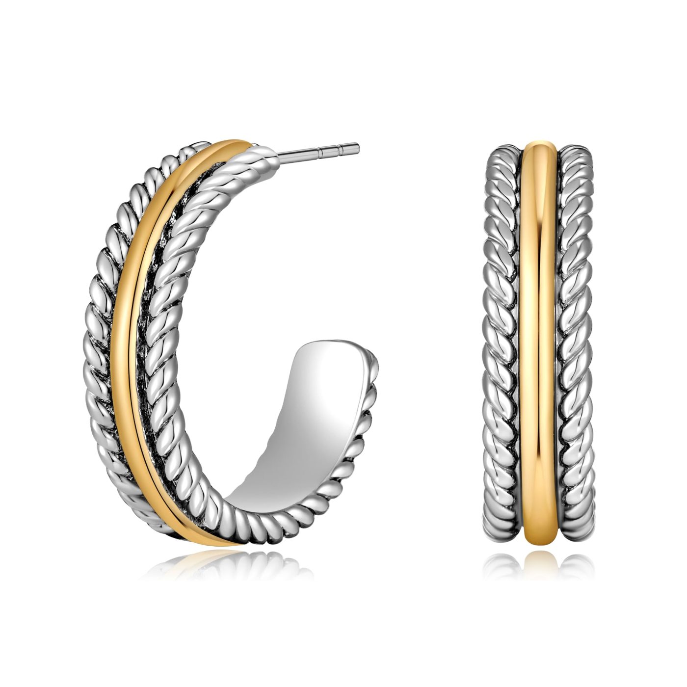 YUJIE Twisted Rope Hoops, Two Tone, gold and silver