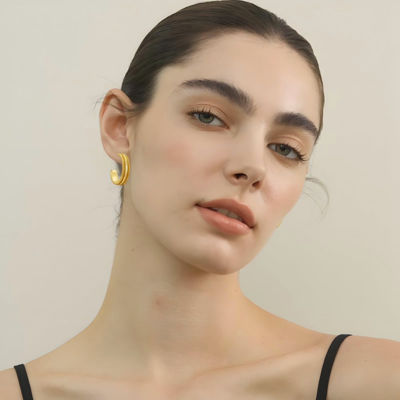 YUJIE Twisted Rope Hoops, Gold Tone, second view