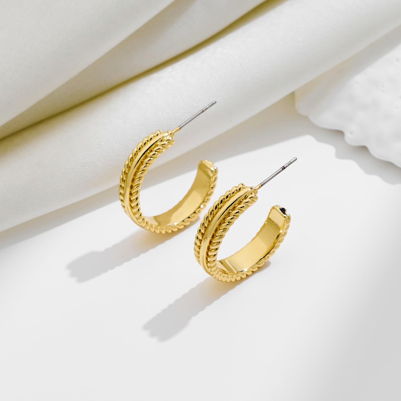 YUJIE Twisted Rope Hoops, Gold Tone, view 5