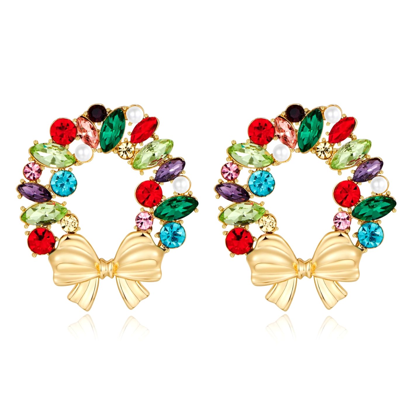 YUJIE Wreath Drop Earrings, Bow At Bottom, color