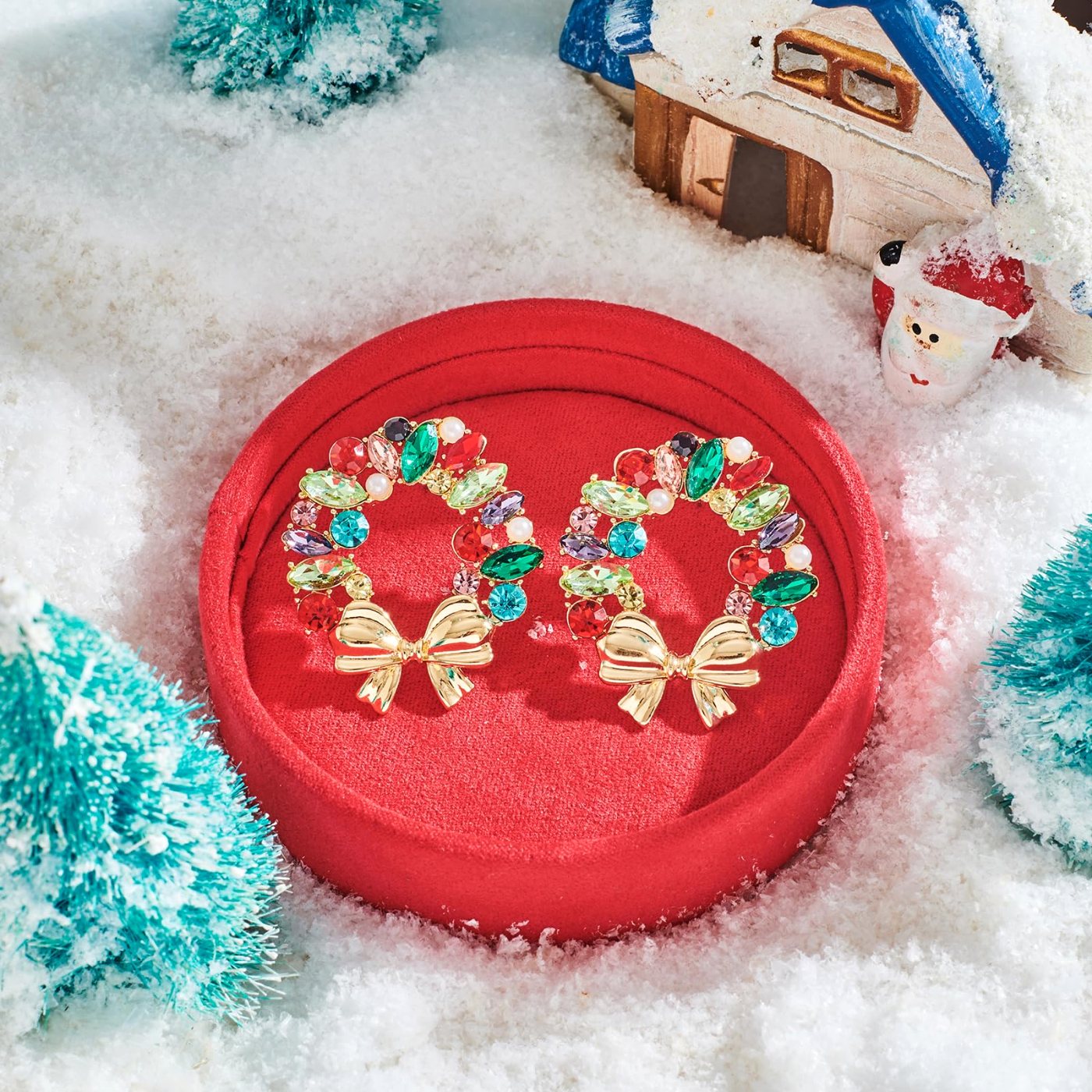YUJIE Wreath Drop Earrings, Bow At Bottom, view 5