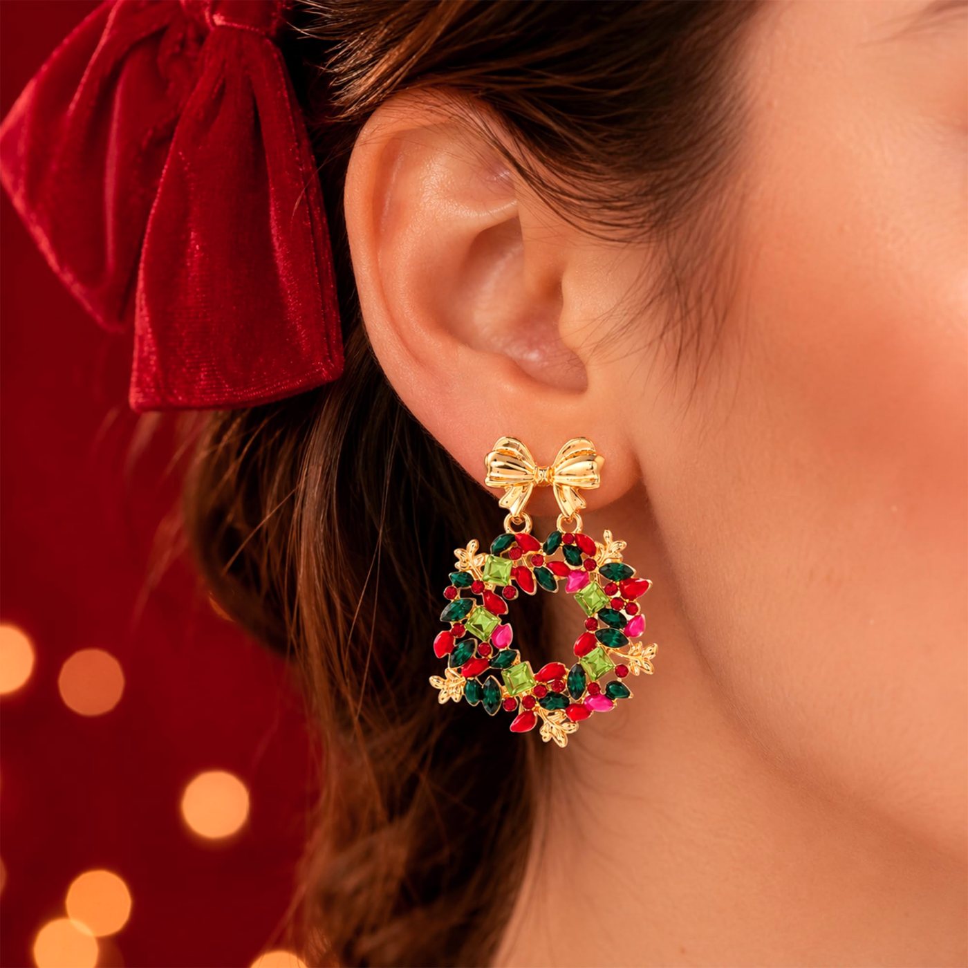 YUJIE Wreath Drop Earrings, Bow At Top, second view