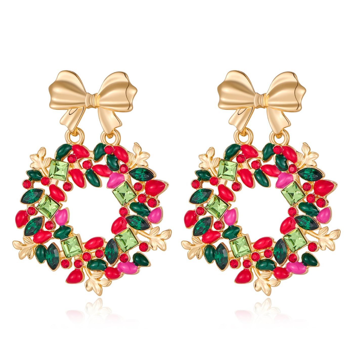 YUJIE Wreath Drop Earrings, Bow At Top, color
