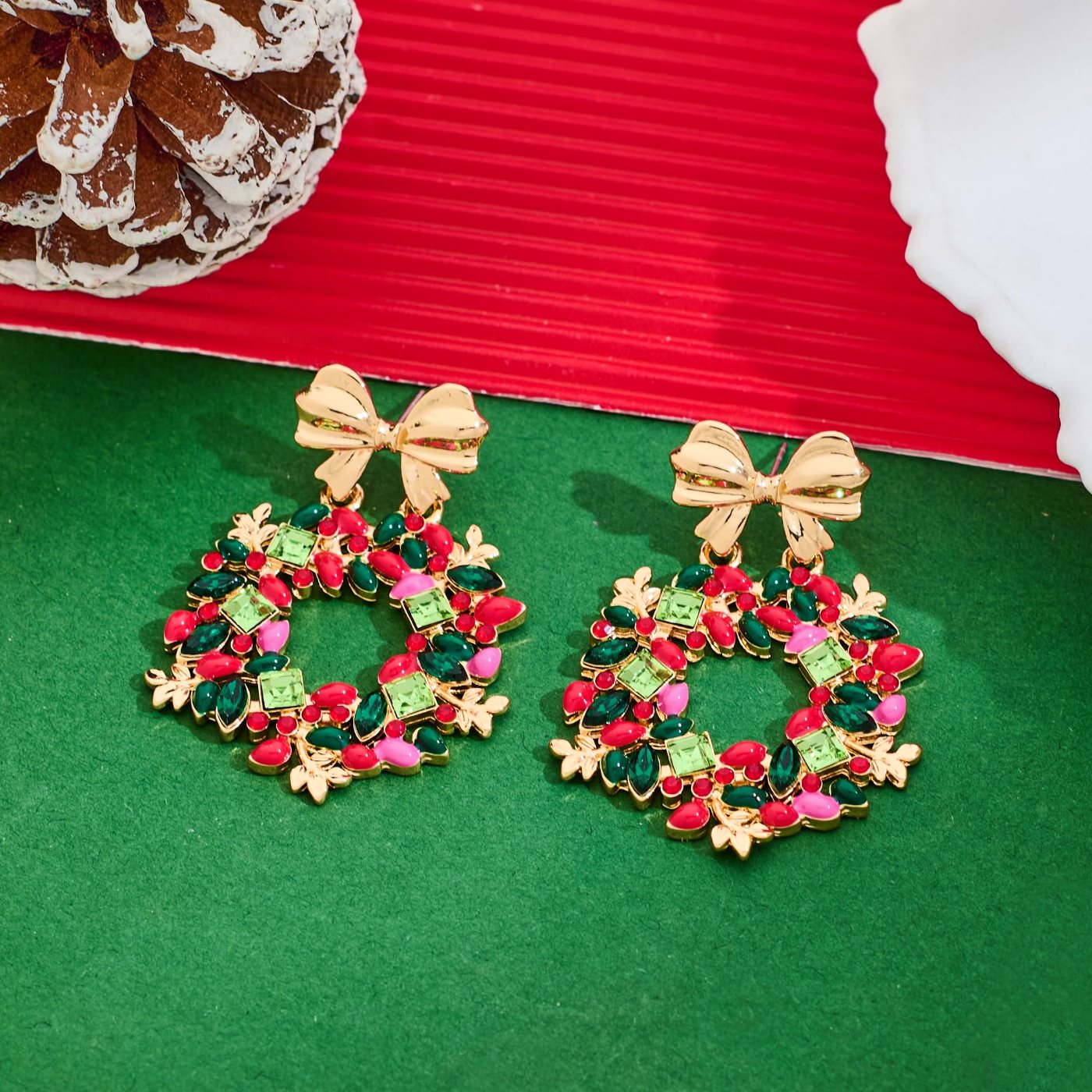 YUJIE Wreath Drop Earrings, Bow At Top, view 5