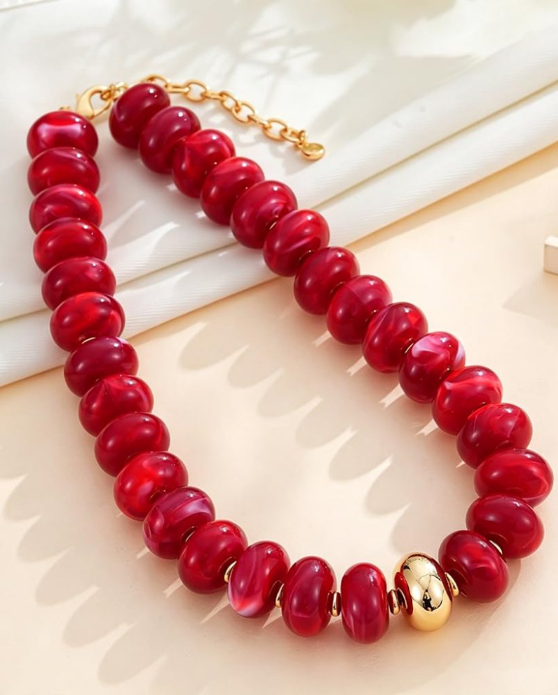 YUJIE Disc Bead Necklace, Red, view 5