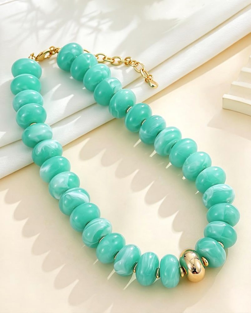 YUJIE Disc Bead Necklace, Blue, view 5