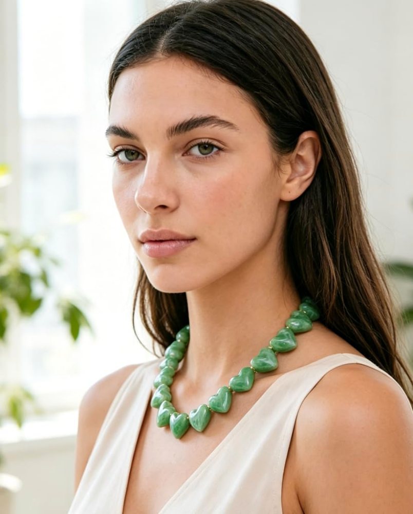 YUJIE Heart Choker, Green, view 4