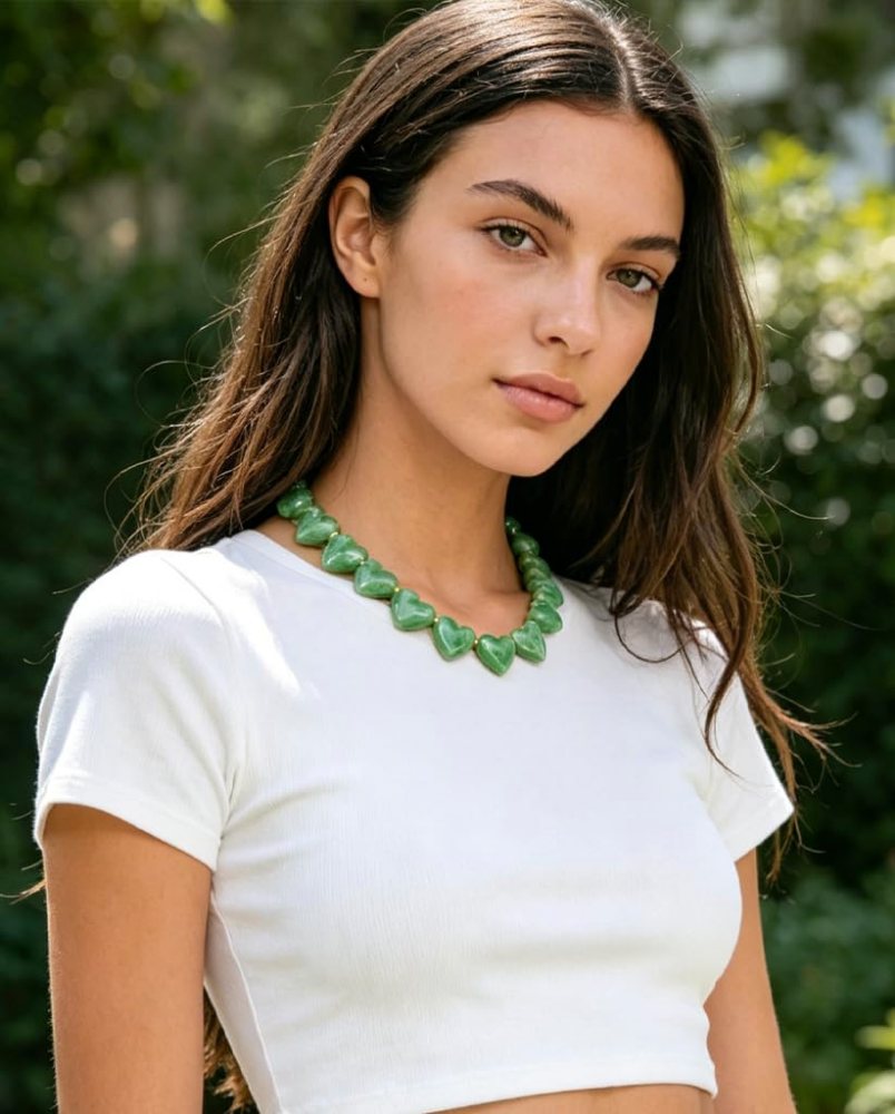 YUJIE Heart Choker, Green, view 5